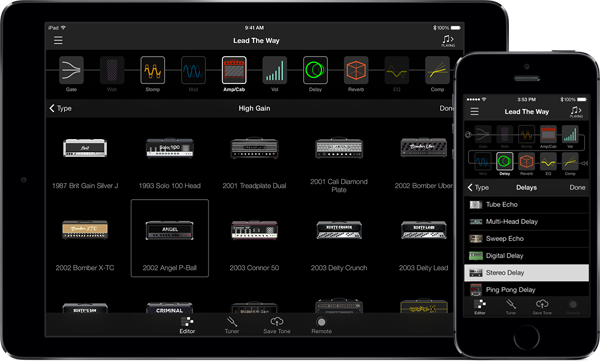 AMPLIFi Remote app for iOS and Android by Line 6 amp and effects screen on tablet and smart phone