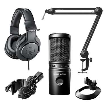 Audio-Technica Creator Pack w/ ATH-M20x Headphones, Boom Arm & AT2020USBx Mic