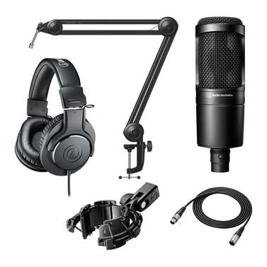 Audio-Technica Creator Pack w/ Boom Arm, XLR Cable, ATH-M20x Headphones & AT2020 Mic