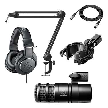 Audio-Technica Podcaster Pack w/ ATH-M20x Headphones, AT2040 Mic & Boom Arm
