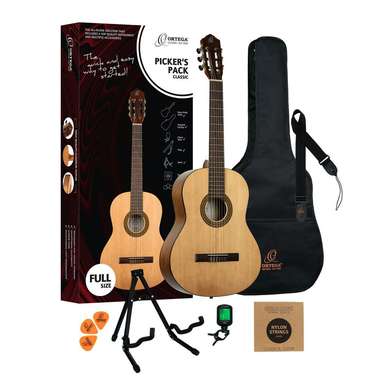 Ortega Pickers Pack 4/4 6-String Nylon String Guitar -Beginner Set