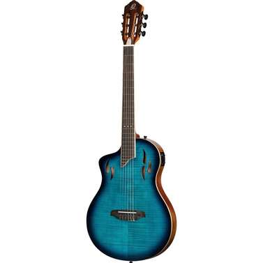 Ortega TourPlayer DeLuxe Left-Hand Nylon String Flame Maple (Blue) inc Bag