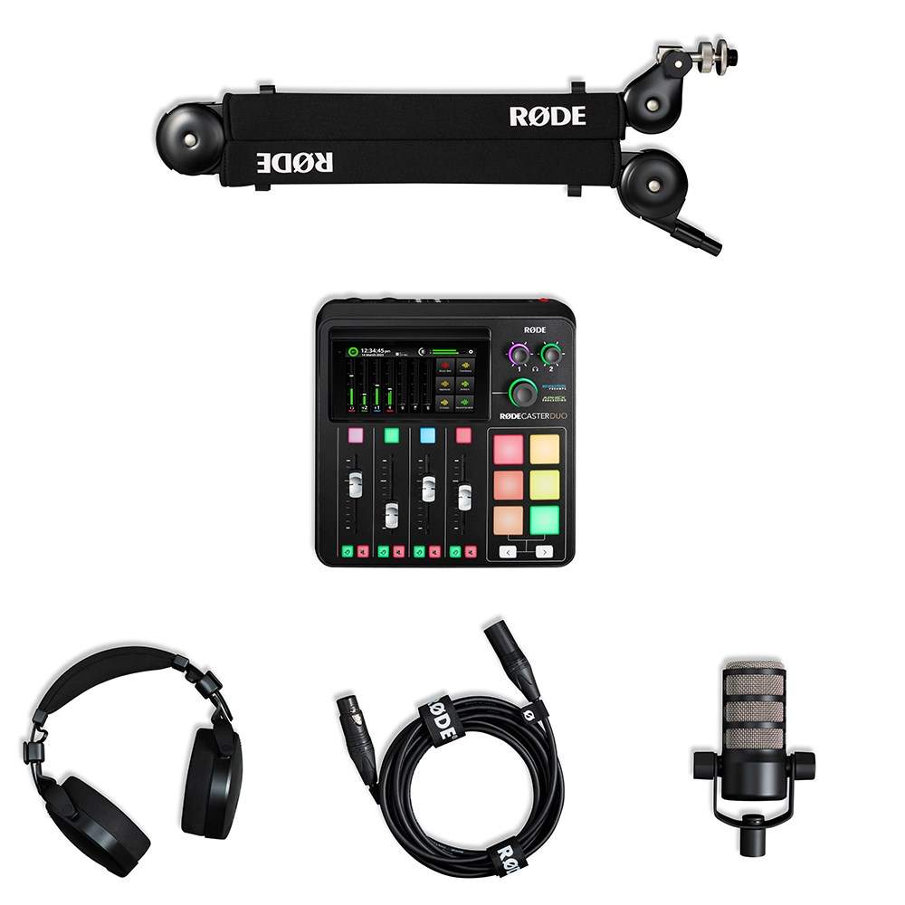 RodeCaster Duo Podcasting Pack w/ PodMic, NTH100, PSA1+ & XLR Cable (3m ...