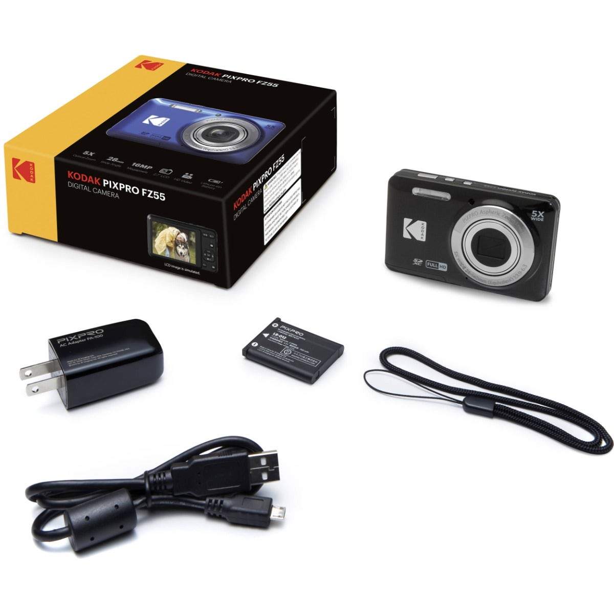Kodak FZ55 ブラック⚠️腕帶なし Kodak PIXPRO FZ55 Digital Camera (Black) + 1 Yr Warranty +