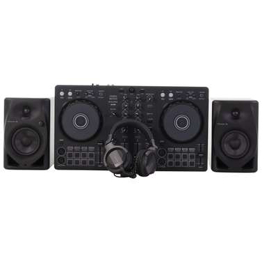 Pioneer DDJFLX4 2-Channel DJ Controller Pack w/ DM40D Monitors & HDJ-CUE1 Headphones