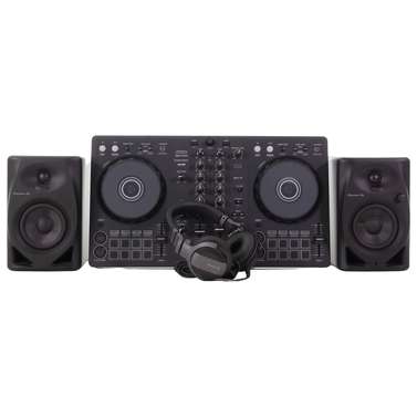Pioneer DDJFLX4 2-Channel DJ Controller Pack w/ DM40D Monitors & HDJ-CUE1 Headphones