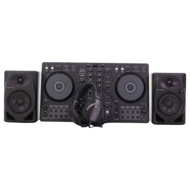 Pioneer DDJFLX4 2-Channel DJ Controller Pack w/ DM40D Monitors & HDJ-CUE1 Headphones